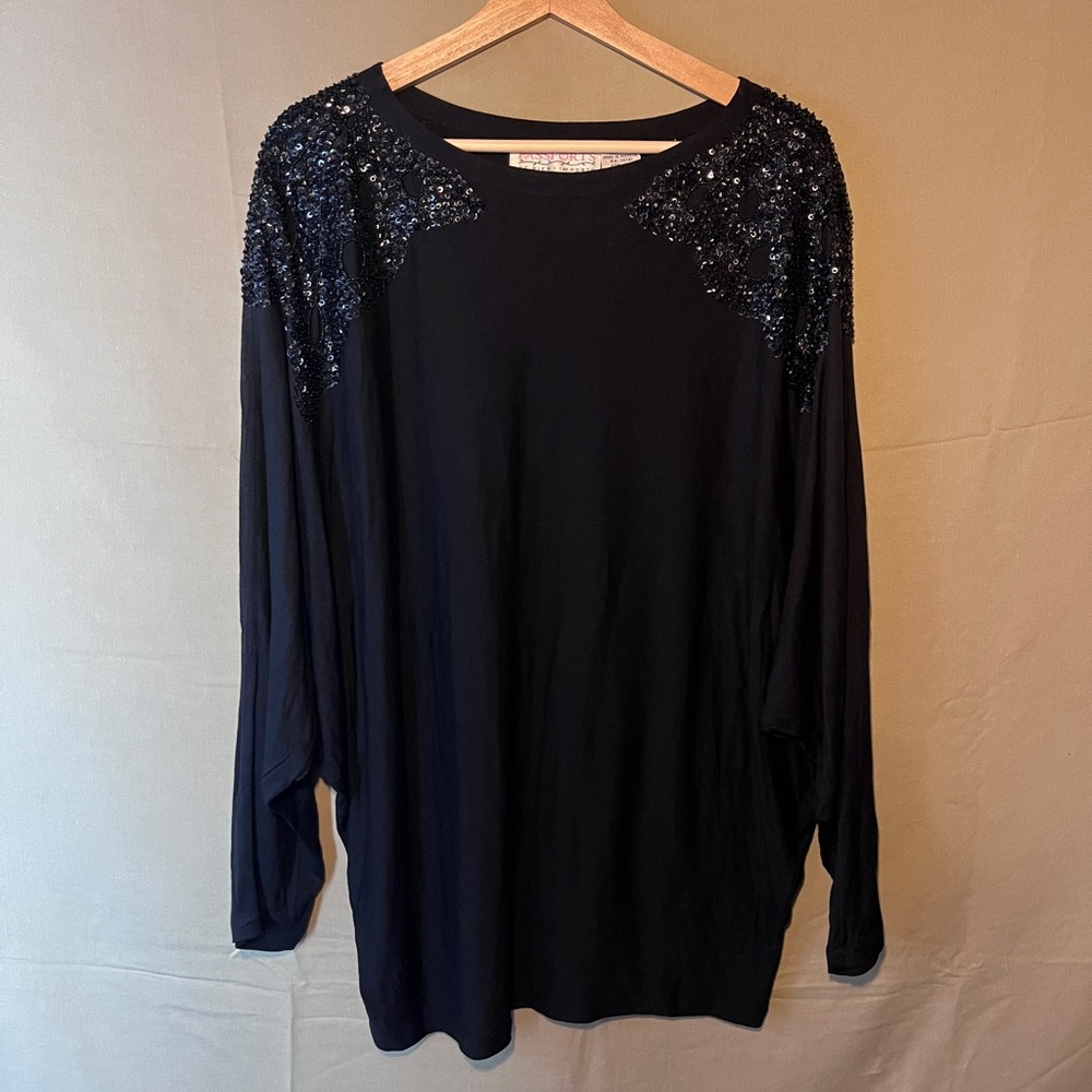 Vintage Passports Pier 1 Imports Sequin Shoulders Tunic Blouse Size M